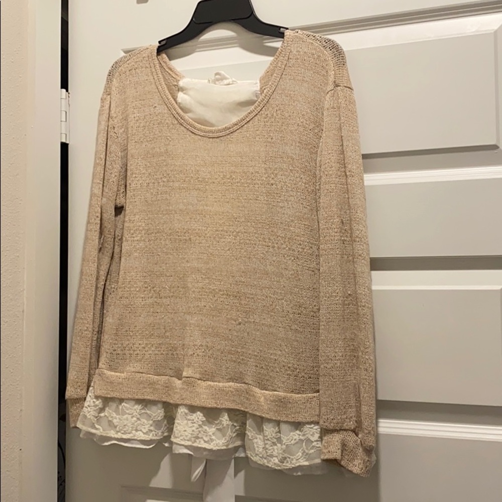 Light Tan Sweater with Cream Lace